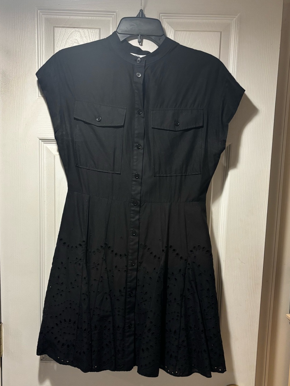 Zara Black Eyelet Shirt Mini Dress